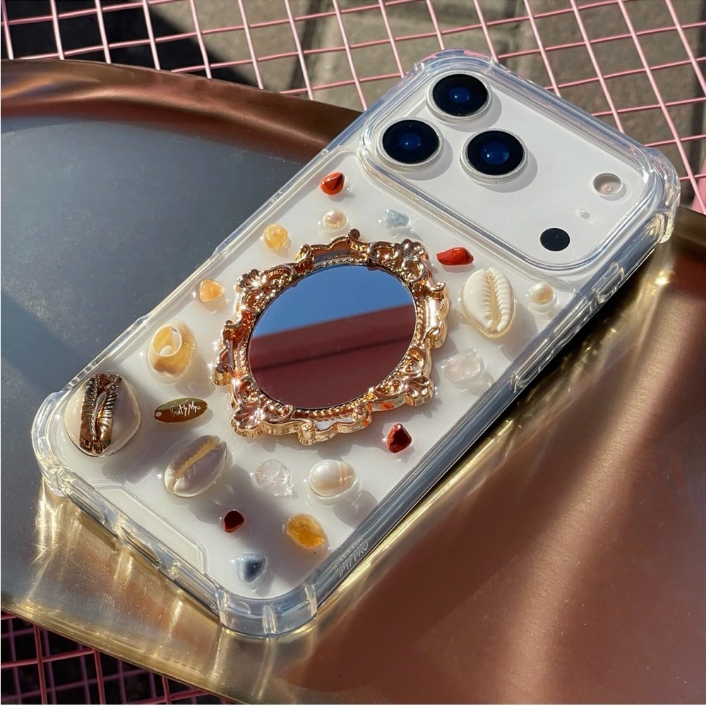 NWT! iPhone 16 Pro Case with Gold Ornate Mirror and Multicolor Shell Accents